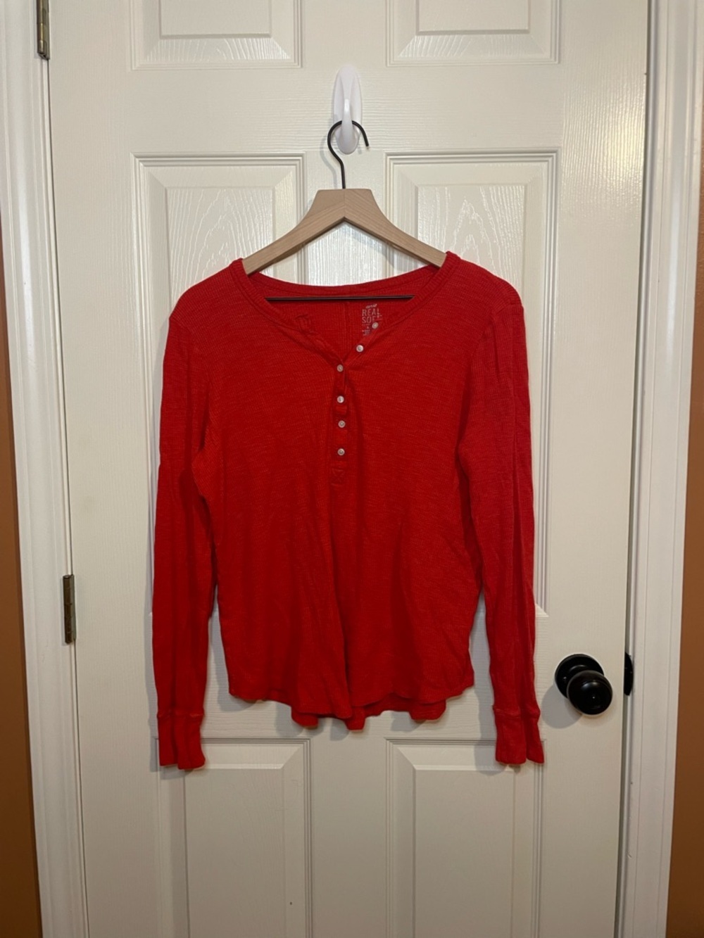 Aerie Real Soft Waffle Henley Pajama Top in Red Size XL - Picture 1 of 8
